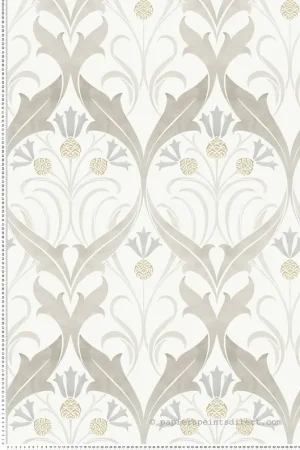 Papier peint Médaillon Pomme de Pin gris - Arts & Crafts d‘Initiales Réf. INI-AC9172 Expédié Aujourd'hui