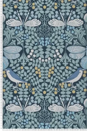 Papier peint Jardin aux Papillons bleu marine - Arts & Crafts d‘Initiales Réf. INI-AC9165 Nouvelle Collection