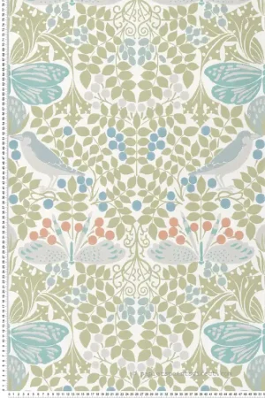 Papier peint Jardin aux Papillons bleu vert blanc - Arts & Crafts d‘Initiales Réf. INI-AC9164 Prix Choc