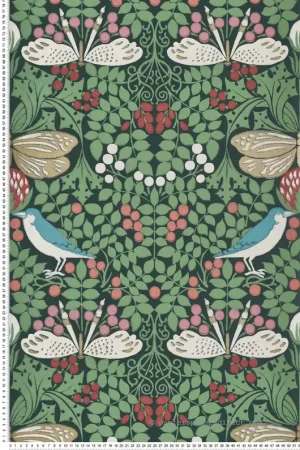 Papier peint Jardin aux Papillons rouge vert forêt - Arts & Crafts d‘Initiales Réf. INI-AC9161 Dernier Modèle