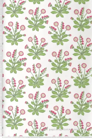 Papier peint Fleurs de Pré rose fuchsia vert - Arts & Crafts d‘Initiales Réf. INI-AC9153 Promotion