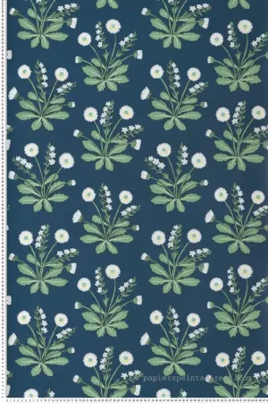 Papier peint Fleurs de Pré vert bleu marine - Arts & Crafts d‘Initiales Réf. INI-AC9151 Nouvelle Collection