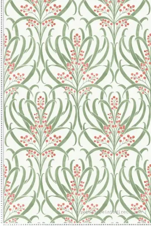 Papier peint Feuillage Baies rouge vert - Arts & Crafts d‘Initiales Réf. INI-AC9141 Certifié