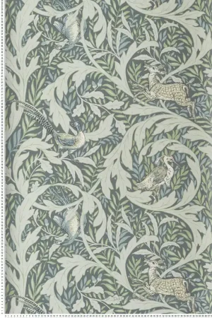 Papier peint Classique Animaux Forêt vert gris - Arts & Crafts d‘Initiales Réf. INI-AC9124 Vente Flash