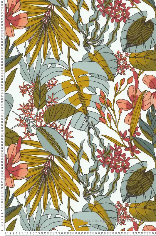 Promotion Saisonnière Papier peint Fleurs Tropicales turquoise et jaune - Arty de Lutèce Réf. LTC-51210501