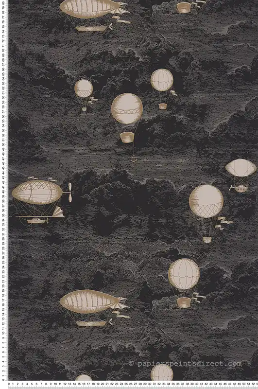Solde Papier peint Nuage et Montgolfière Expédition noir et doré - Voyage Onirique de Casadéco Réf. ONIR87289917