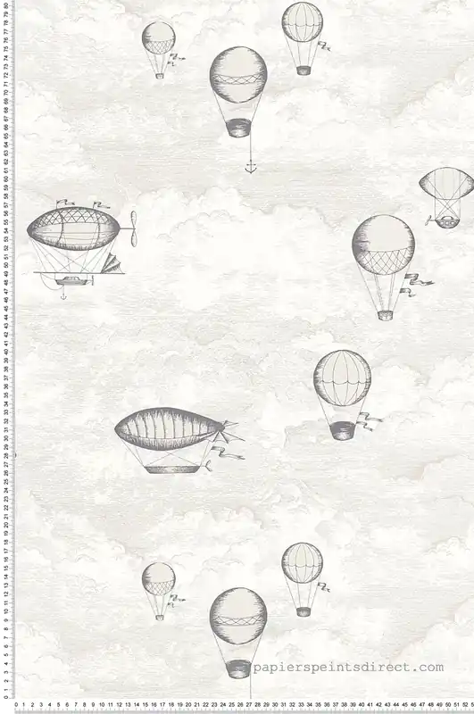 Super Prix Papier peint Nuage et Montgolfière Expédition blanc et gris irisé - Voyage Onirique de Casadéco Réf. ONIR87289012