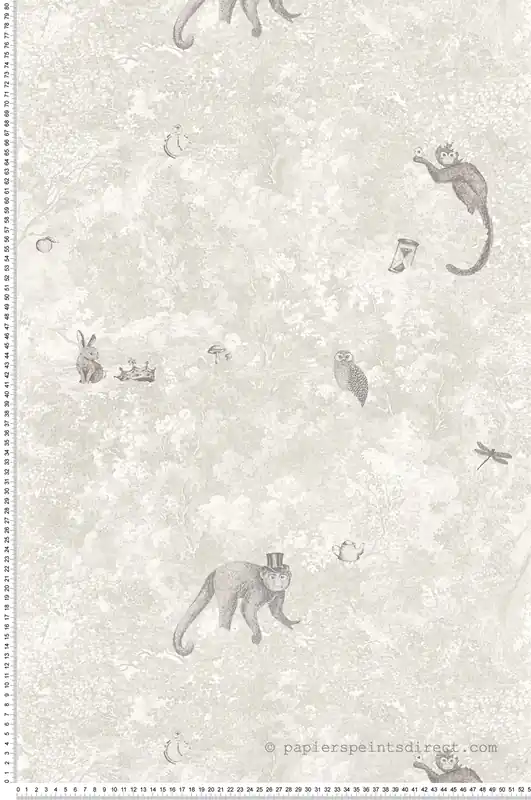 Meilleure Vente Papier peint Jardin Des Merveilles et Animaux gris et argenté - Voyage Onirique de Casadéco Réf. ONIR87250914