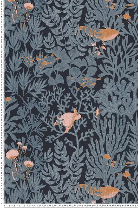 Vente Flash Papier peint Animaux de la Mer Atlantide bleu abysse et argenté - Voyage Onirique de Casadéco Réf. ONIR87236331