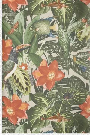 Papier peint Tropical et Poisson Palau beige pailleté et vert - Moorea de Montecolino Réf. MC-26747 Jusqu'à Épuisement Des Stocks