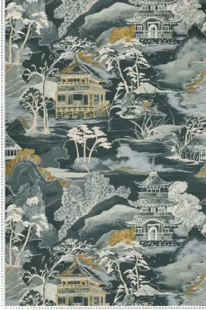 Papier peint Paysage Japonais Nara vert impérial - Archipel de Casamance Réf. CAS-75310610 Authentique