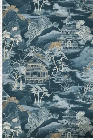 Prix Promo Papier peint Paysage Japonais Nara bleu pétrole - Archipel de Casamance Réf. CAS-75310508