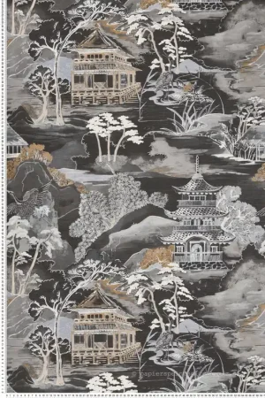 Offre Spéciale Papier peint Paysage Japonais Nara noir gris - Archipel de Casamance Réf. CAS-75310406