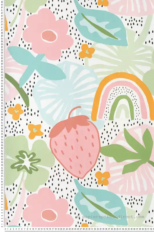 Papier peint Champ de Fraise et Fleur vert et rose - Lalala de Lutèce Réf. LTC-LAL772 Populaire