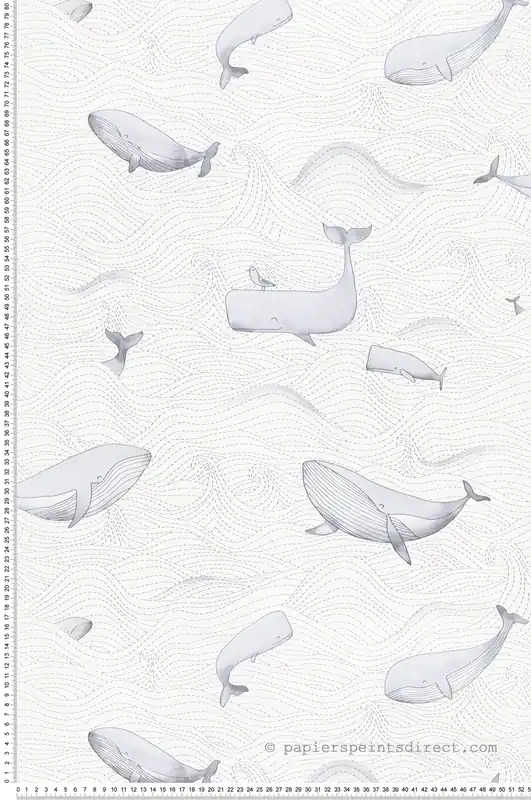 Prix Réduit Papier peint Mer et Baleine blanc - Lalala de Lutèce Réf. LTC-LAL730