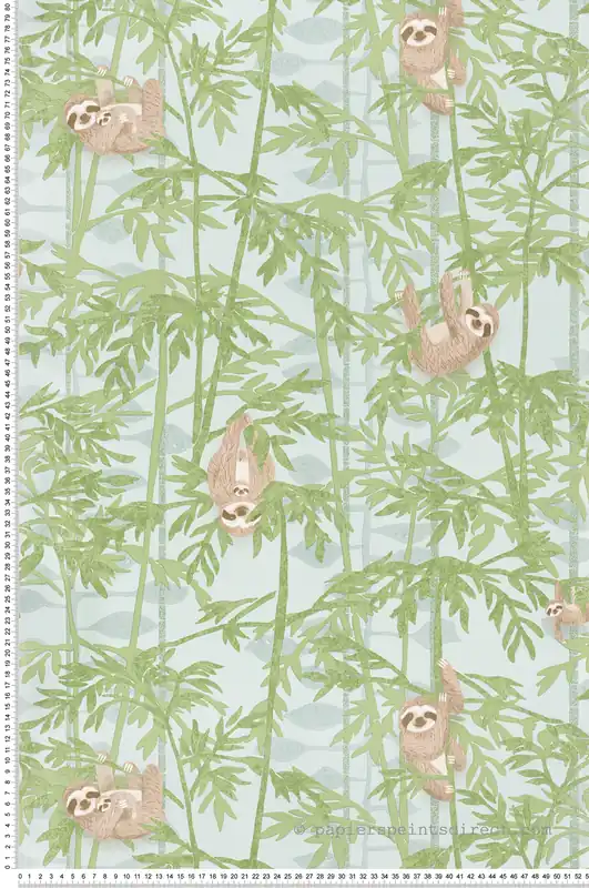 Papier peint Feuillage et Paresseux bleu clair - Lalala de Lutèce Réf. LTC-LAL711 Offre Limitée
