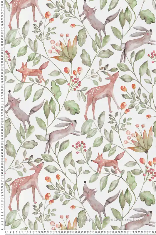 Papier peint Animaux de la Forêt blanc - Lalala de Lutèce Réf. LTC-LAL700 Top Vente