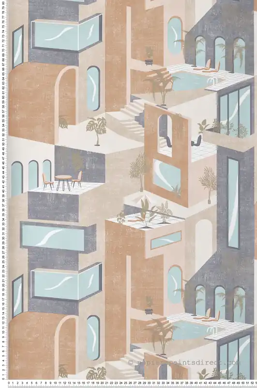 Paiement Sécurisé Papier peint Villa et Terrasse saumon et argenté - Arty d‘Ugépa Réf. UGP-M47505