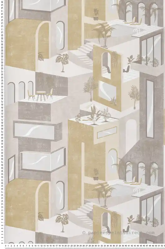 Papier peint Villa et Terrasse jaune et argenté - Arty d‘Ugépa Réf. UGP-M47502 Dernier Modèle