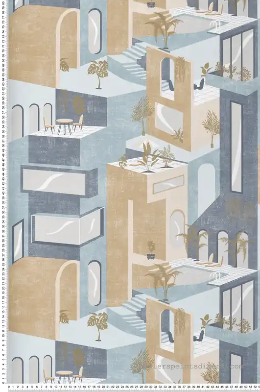 Prix Cassé Papier peint Villa et Terrasse bleu et doré - Arty d‘Ugépa Réf. UGP-M47501