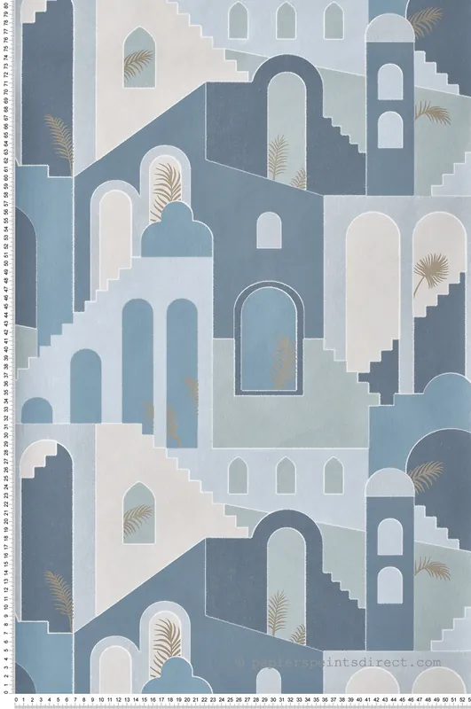 Nouvelle Collection Papier peint Architecture Boho bleu et doré - Arty d‘Ugépa Réf. UGP-M47301