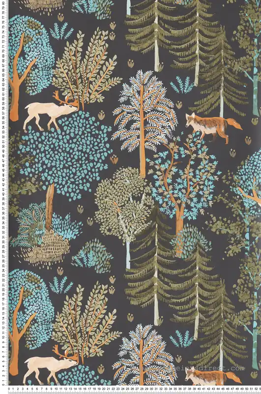 Top Vente Papier peint Renard en Forêt noir, vert et doré - La Forêt de Casélio Réf. FRT102937940
