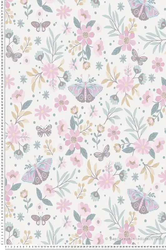 Papier peint Papillons et Fleurs rose et irisé - La belle histoire d‘Ugépa Réf. UGP-M58103 Top Vente