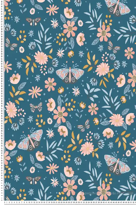 Retour Gratuit Papier peint Papillons et Fleurs bleu et irisé - La belle histoire d‘Ugépa Réf. UGP-M58101