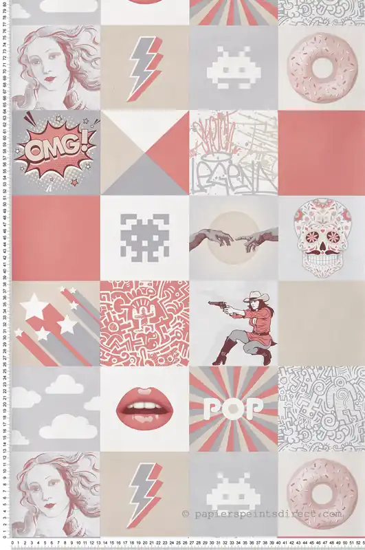 Papier peint Carrelage Pop rose et gris - La belle histoire d‘Ugépa Réf. UGP-M53203 Paiement Sécurisé