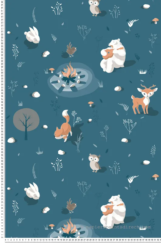 Prix Cassé Papier peint Animaux de la Forêt bleu - La belle histoire d‘Ugépa Réf. UGP-L31311