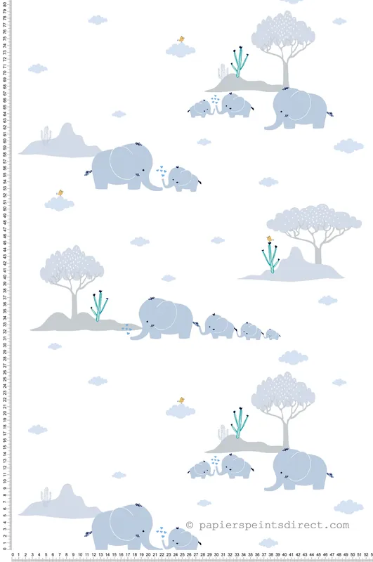 Seulement Aujourd'hui Papier peint enfant Eléphant Cactus gris bleu - Little Love d‘A.S. Création Réf. SP15667