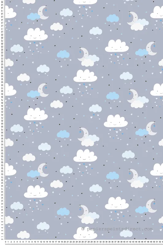 Bon Marché Papier peint Nuage Etoile Cœur bleu - Little Love d‘A.S. Création Réf. SP15664