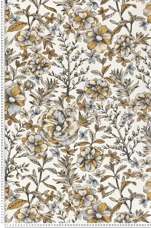 Dernière Chance Papier peint Fleuri Jardin de Beauregard ocre - Nos Gravures de Casélio Réf. NGR103060223