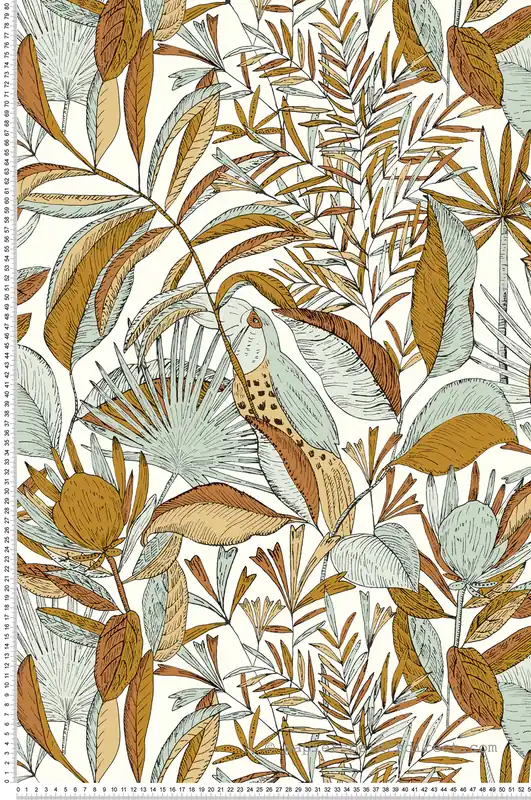 Bon Plan Papier peint Feuille Jardin de Bel Air Blanc terracotta bleu - Nos Gravures de Casélio Réf. NGR103012479