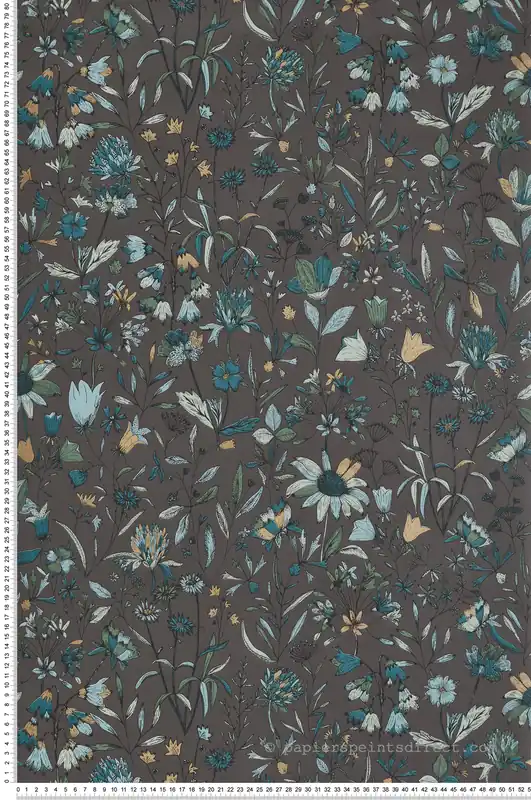 Nouvelle Collection Papier peint Fleur Jardin de Giverny bleu anthracite - Nos Gravures de Casélio Réf. NGR103009655