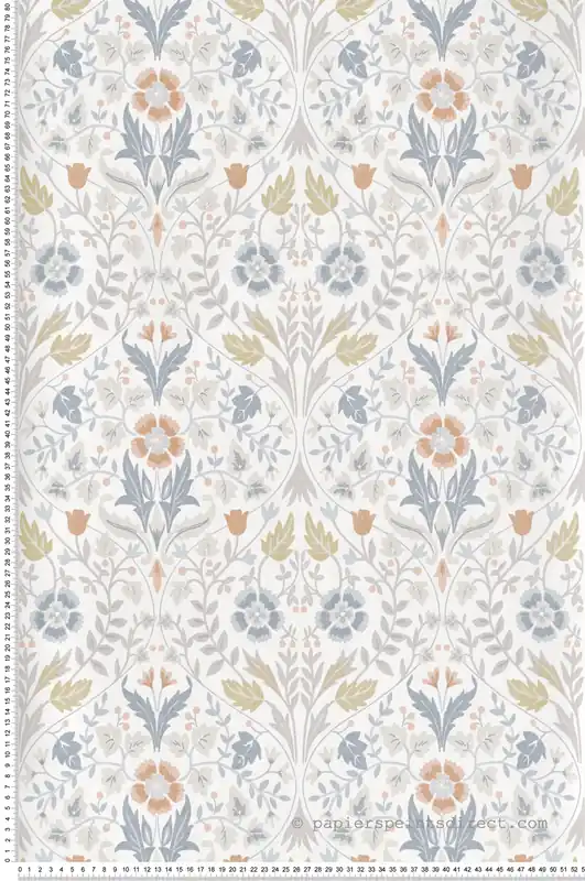 Meilleur Choix Papier peint Fleuri Anglais Archibald bleu fumée - Arts & Crafts de Casadéco Réf. ARCR86336105