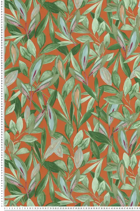 Solde Papier peint Feuillage Jungle Hojas vert orange - Nicaragua de Casadéco Réf. NICA85973313