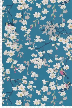 Papier peint fleurs Massingberd Blossom Deep Blue - National Trust Papers 2 de Little Greene Réf. 0260MADEEPZ Commander Vite