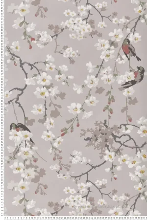 Papier peint fleurs Massingberd Blossom Grey - National Trust Papers 2 de Little Greene Réf. 0260MAGREYZ Soldes