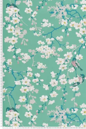 Papier peint fleurs Massingberd Blossom Verditer - National Trust Papers 2 de Little Greene Réf. 0260MAVERDI Retour Gratuit