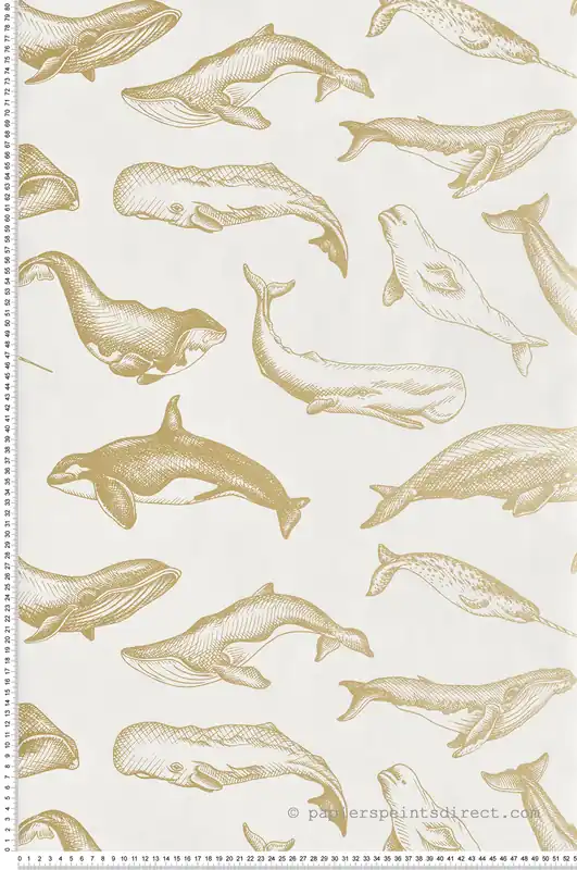 Dernier Modèle Papier peint Baleine Whale Done blanc et doré - Sea You Soon de Casélio Réf. SYO102790266