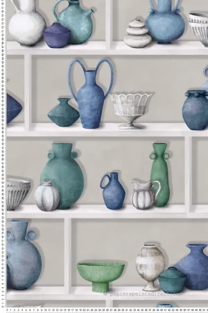 Papier peint Trompe l‘Oeil Vase vert et bleu - Kanoko d‘Osborne & Little Réf. OSB-W7560-01 Retour Gratuit