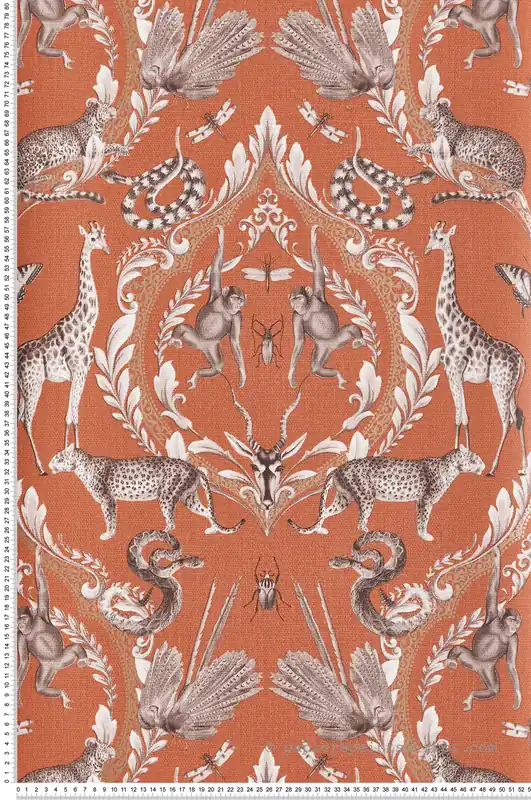 Papier peint Arabesque et Animaux rouille - Bamako de Lutèce Réf. LTC-G78312 Meilleure Vente