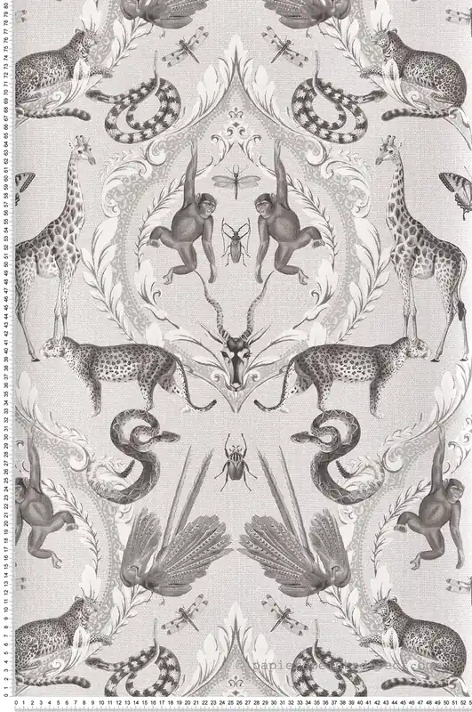 Papier peint Arabesque et Animaux gris - Bamako de Lutèce Réf. LTC-G78310 Remise