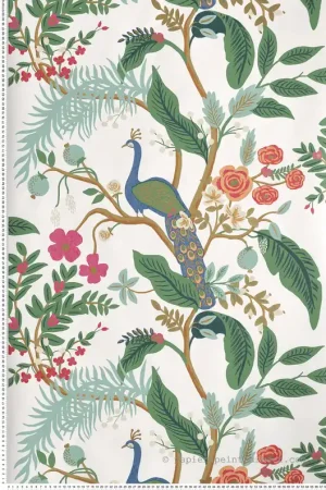 Seulement Aujourd'hui Papier peint Nature Peacock blanc/vert d‘eau - Rifle Paper Co. d‘Initiales Réf. INI-RI5174
