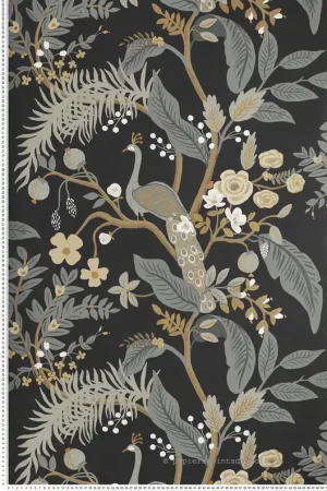 Papier peint Nature Peacock noir - Rifle Paper Co. d‘Initiales Réf. INI-RI5170 Achat Immédiat
