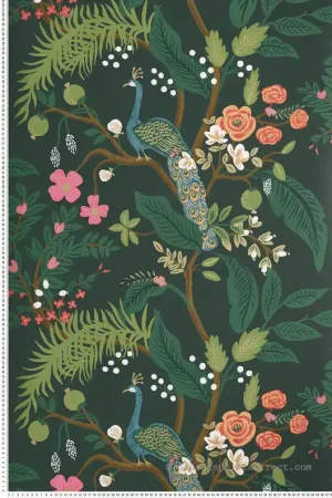 Papier peint Nature Peacock vert forêt - Rifle Paper Co. d‘Initiales Réf. INI-RI5168 Achetez Aujourd'hui