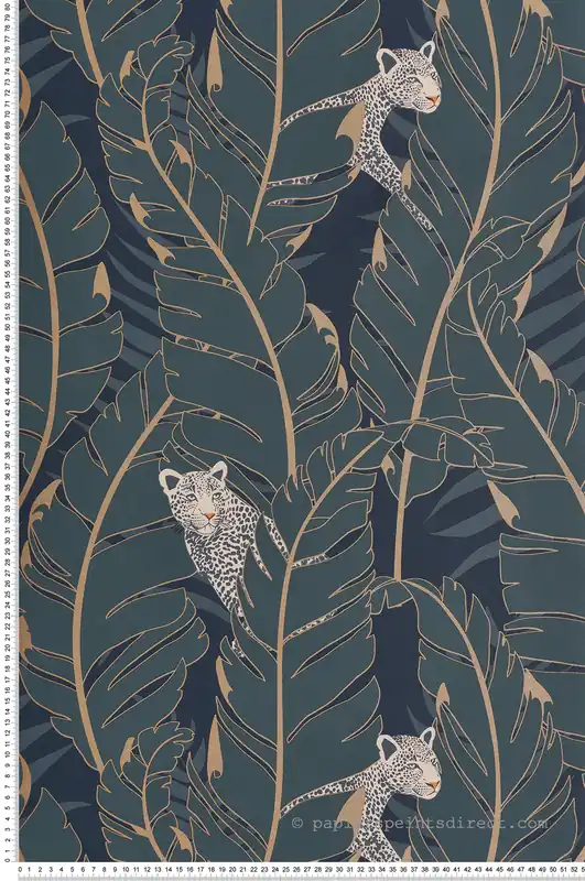Papier peint Léopard Feuillages bleu - Jardin d‘Eden de Lutèce Réf. LTC-51202801 Meilleure Vente
