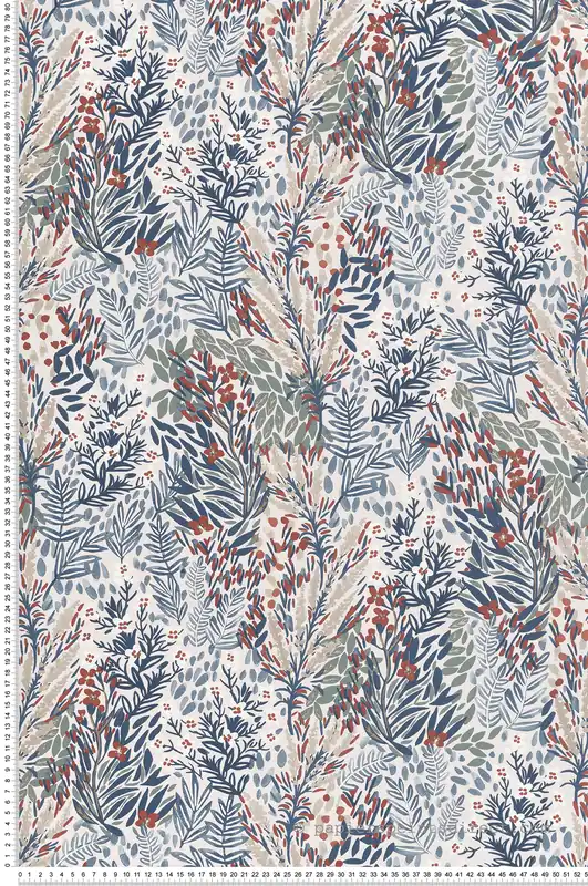 Meilleur Choix Papier peint Jardin Fleuri bleu et rouge - Jardin d‘Eden de Lutèce Réf. LTC-51202601