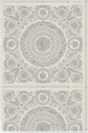 Seulement Aujourd'hui Papier peint Baroque Soie Fleurie perle argenté - Versace de Montecolino Réf. MC-37055-5